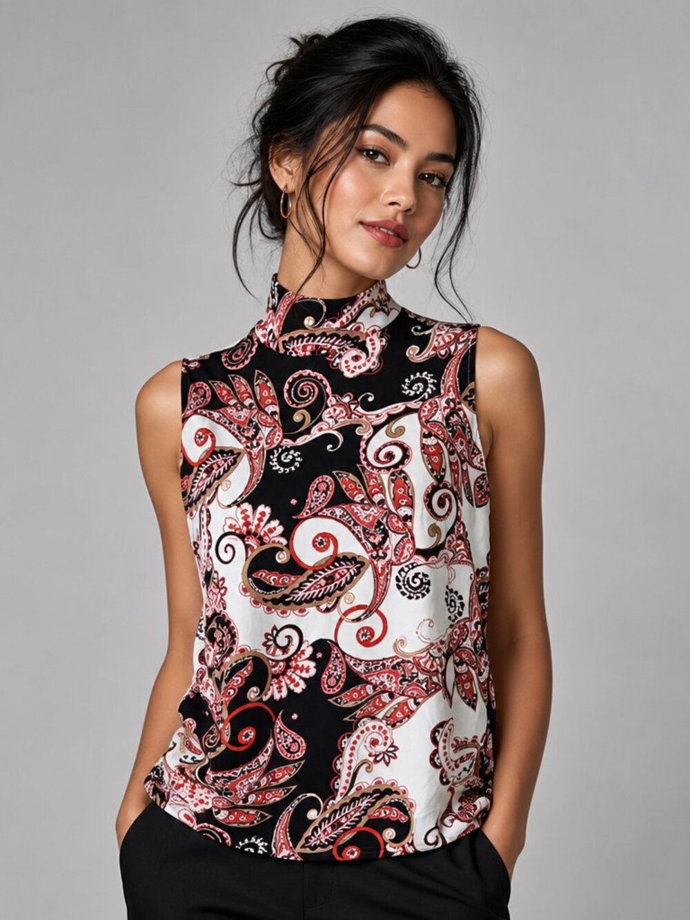 Chico’s Sleeveless Mock Neck Paisley Top | Chico's Size 1, US Size Medium